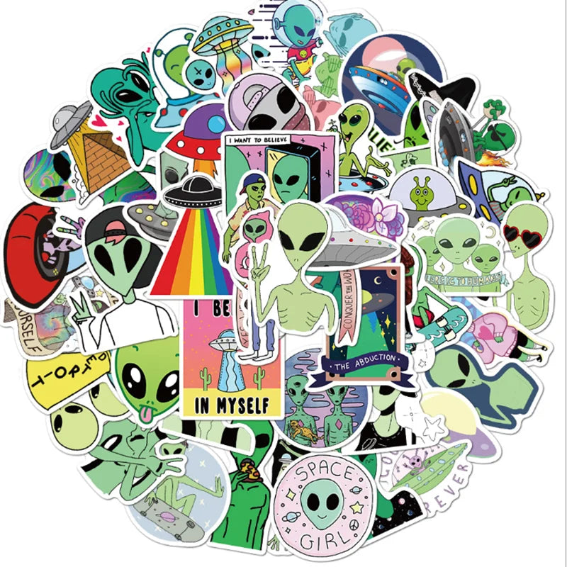 Vibrant Alien-Themed Waterproof Stickers SS1020