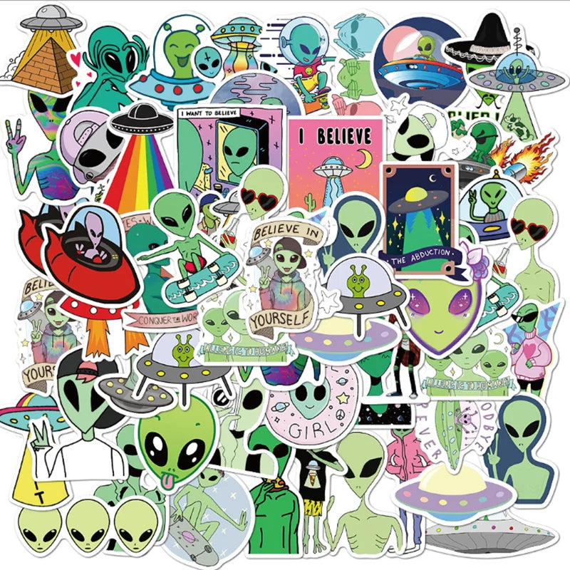 Vibrant Alien-Themed Waterproof Stickers SS1020