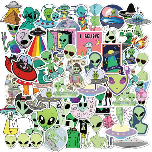 Vibrant Alien-Themed Waterproof Stickers SS1020