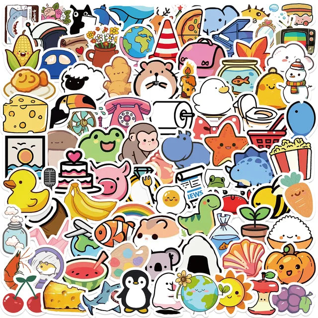 SS1004 Cute Mini Animals Foods Cartoon Stickers Phone Guitar Laptop Notebook Suitcase Cup Waterproof Sticker Kids Toy