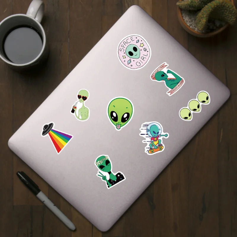 Vibrant Alien-Themed Waterproof Stickers SS1020